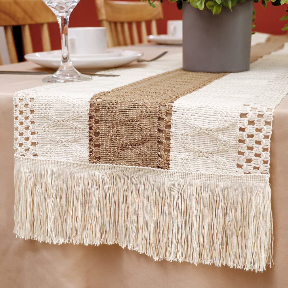 Natural Burlap Boho Table Runner