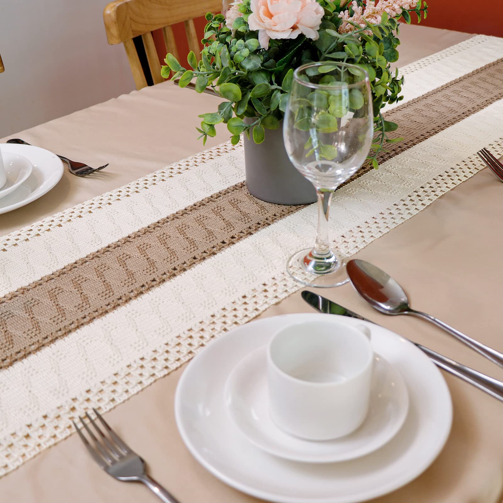 Natural Burlap Boho Table Runner