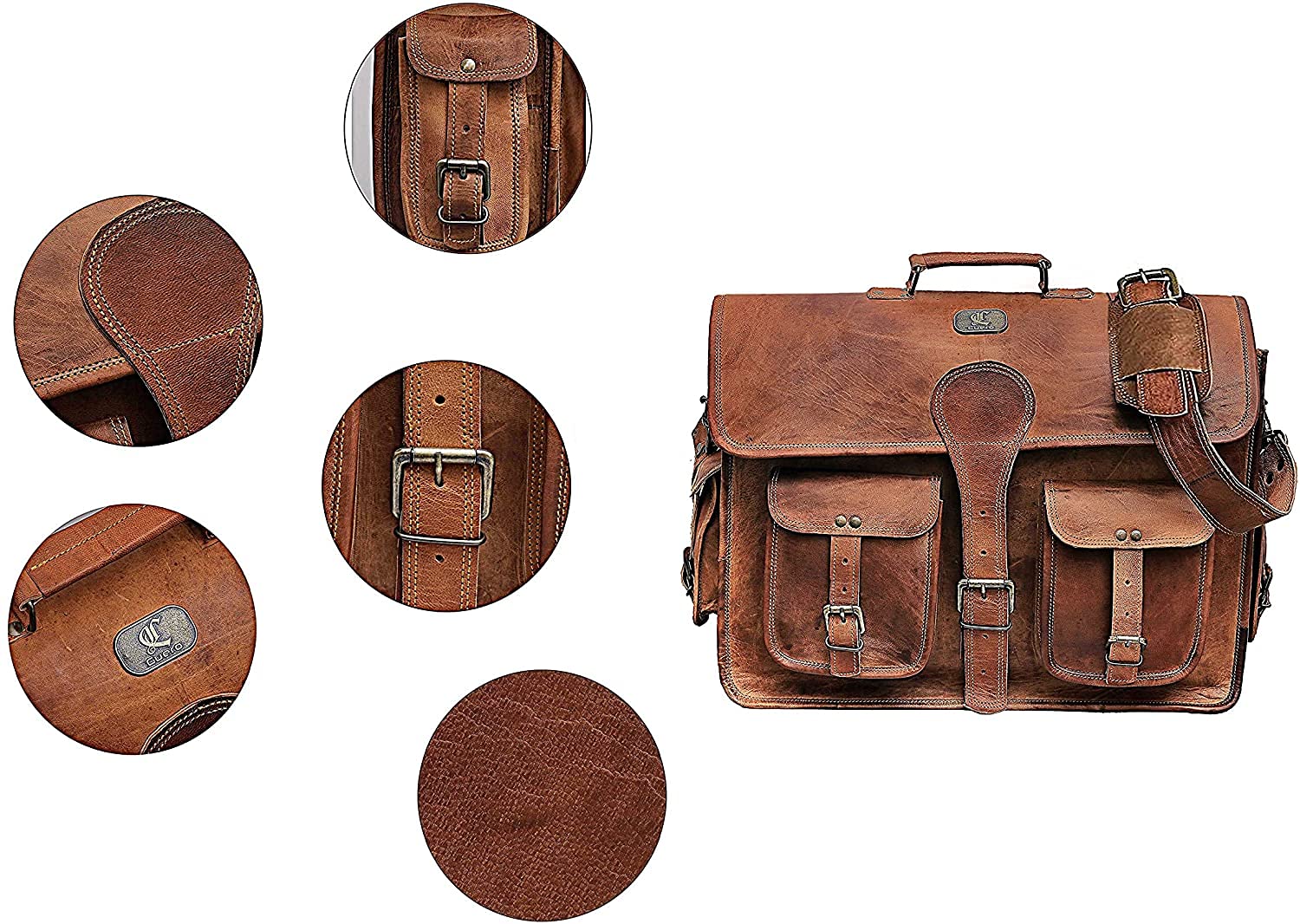 Vintage handgemaakte leren laptoptas voor mannen en vrouwen
