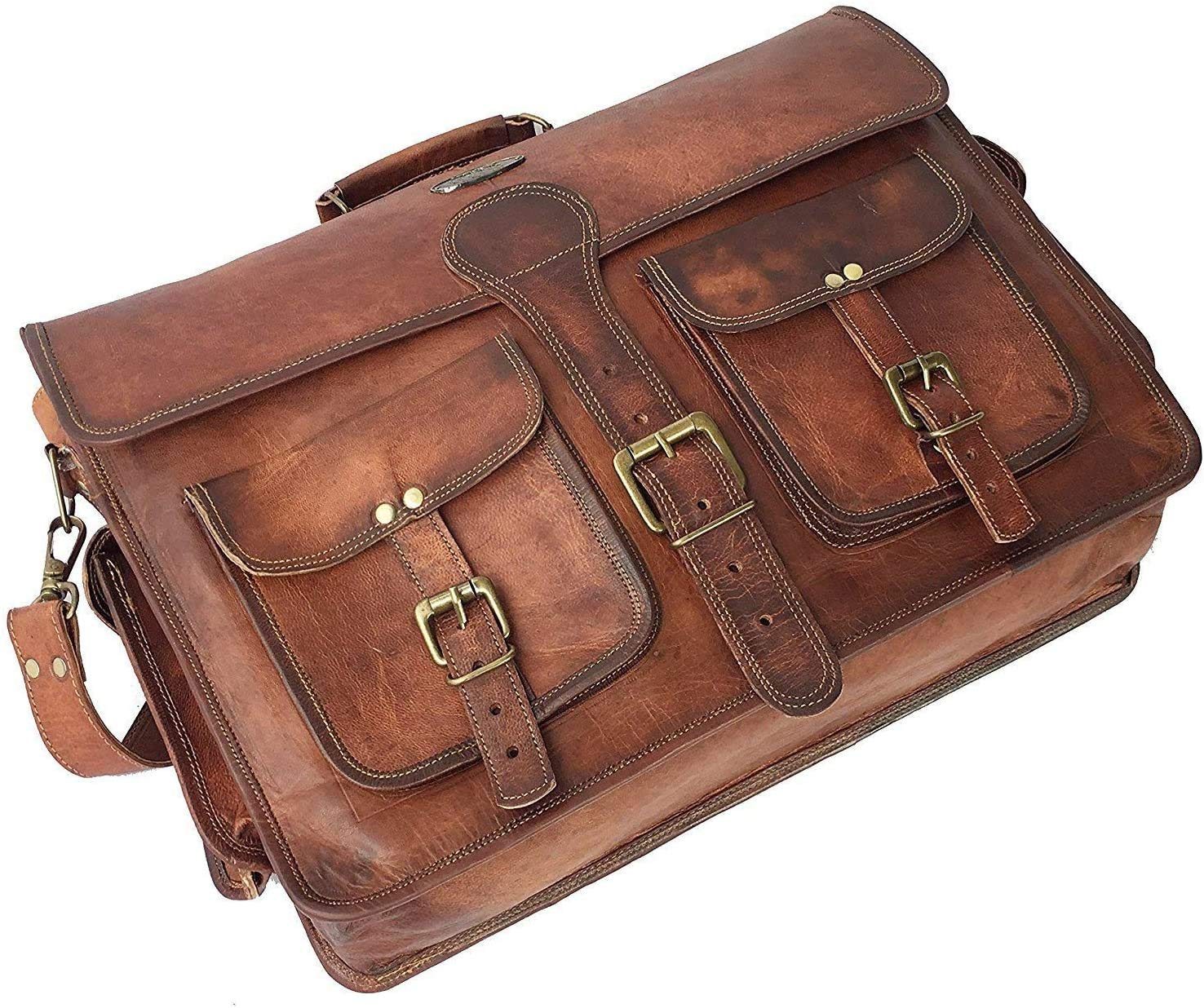 Vintage handgemaakte leren laptoptas voor mannen en vrouwen