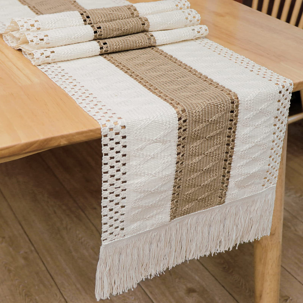 Natural Burlap Boho Table Runner