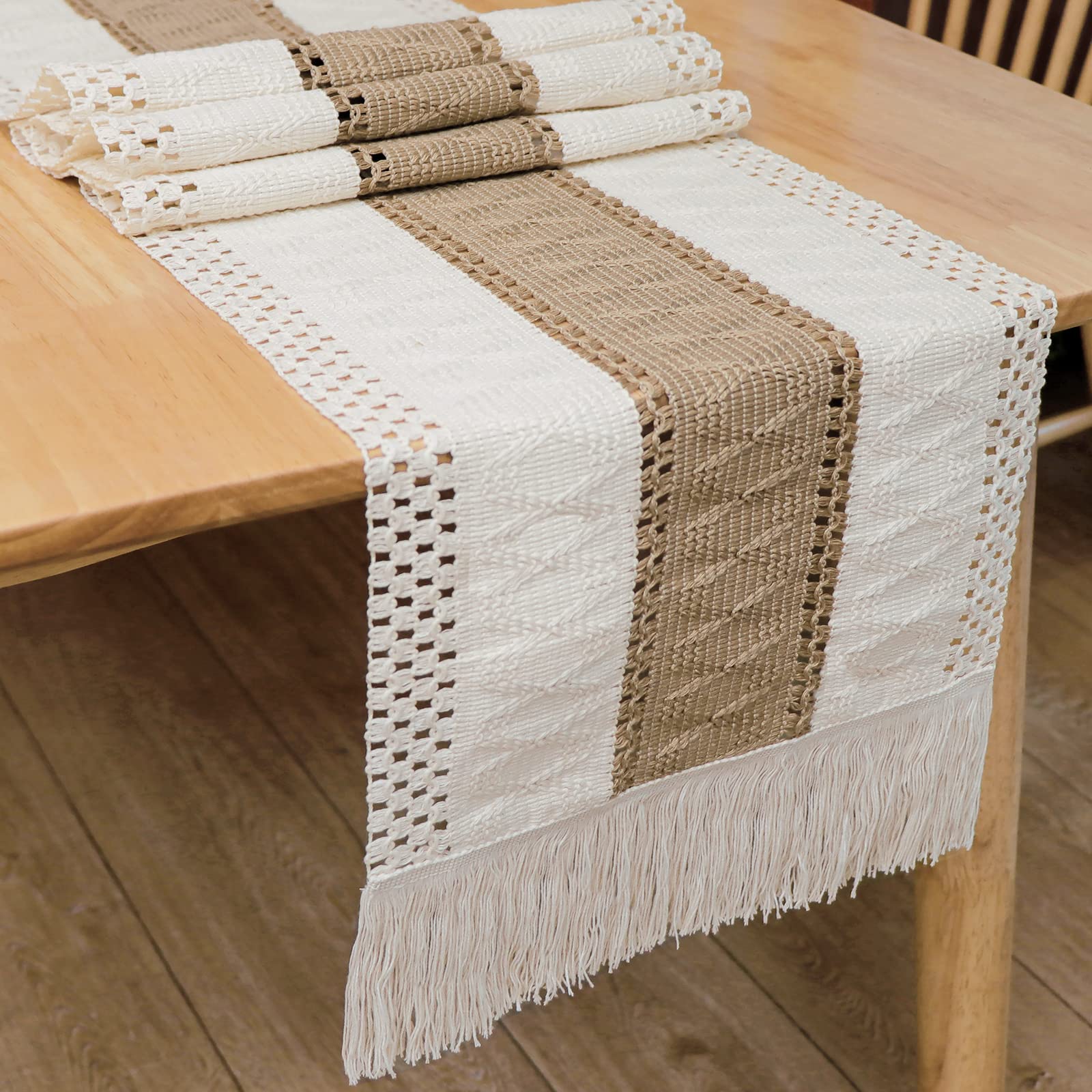 Natural Burlap Boho Table Runner