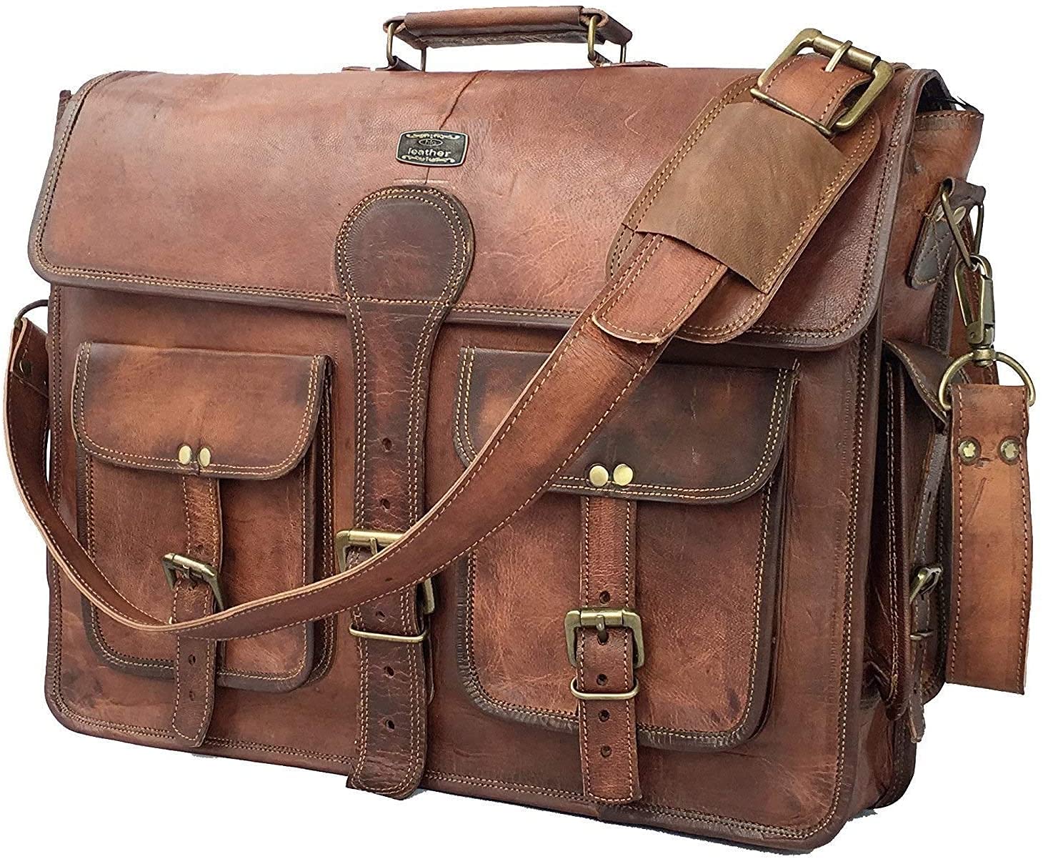 Vintage handgemaakte leren laptoptas voor mannen en vrouwen