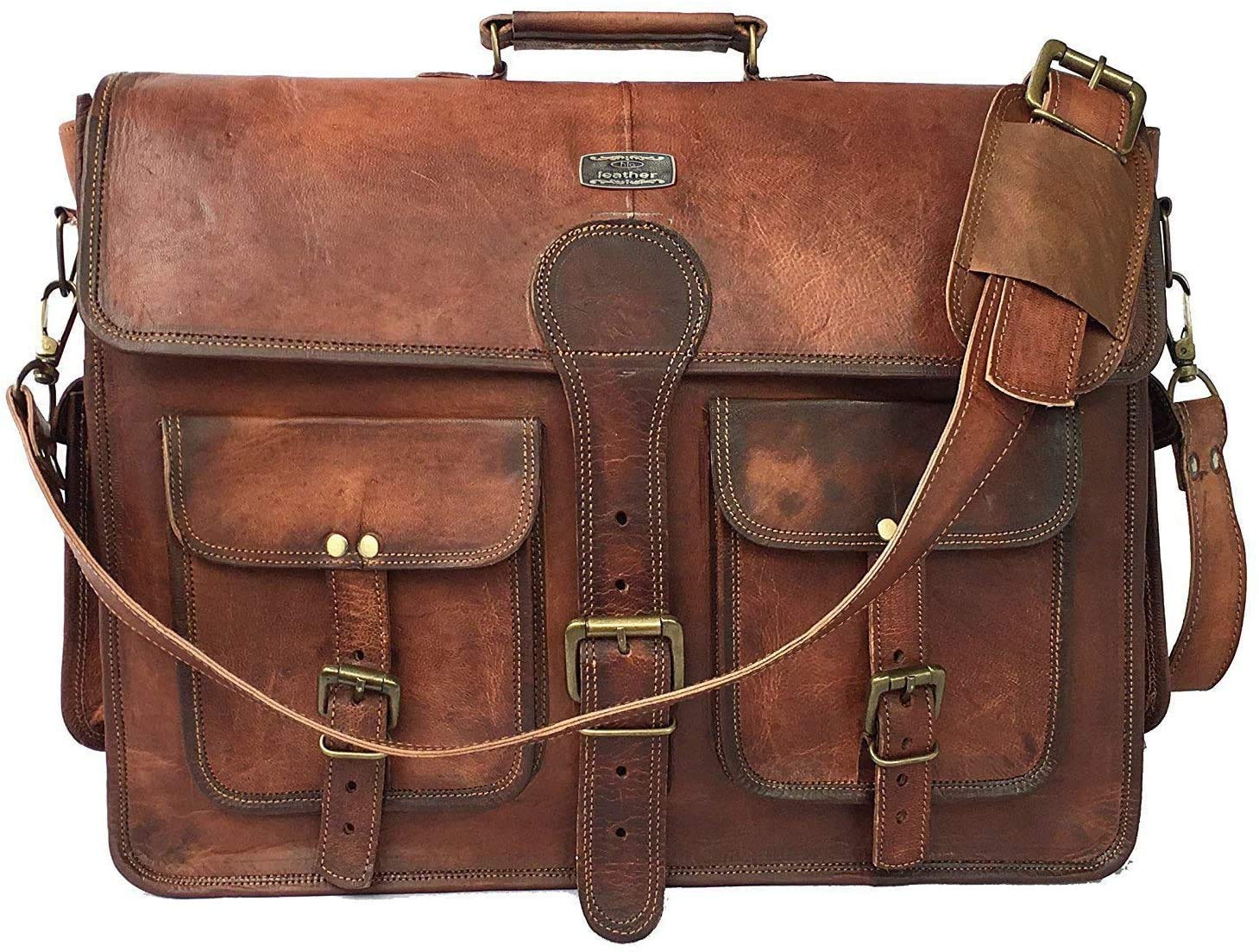 Vintage handgemaakte leren laptoptas voor mannen en vrouwen