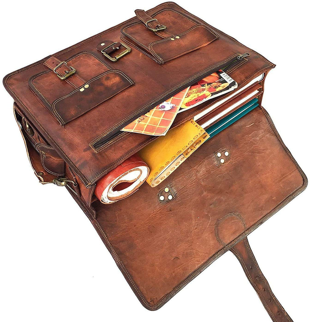 Vintage handgemaakte leren laptoptas voor mannen en vrouwen