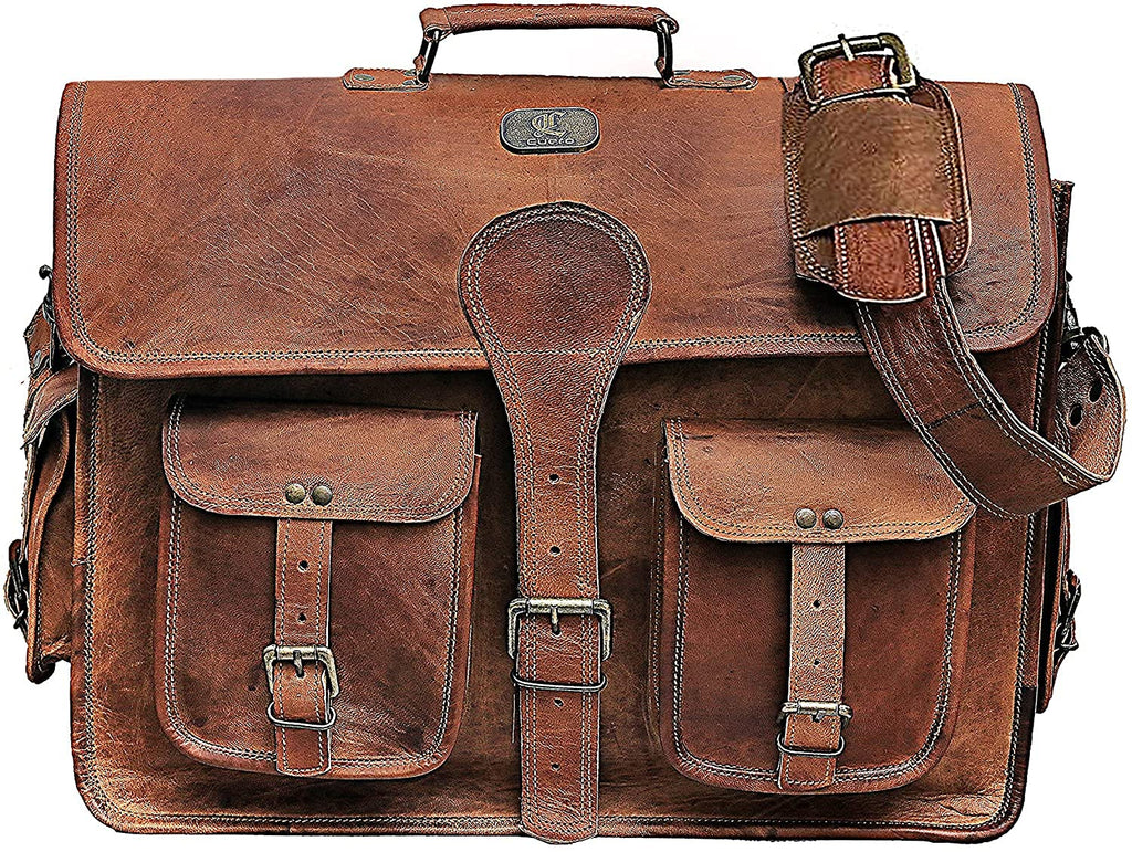 Vintage handgemaakte leren laptoptas voor mannen en vrouwen