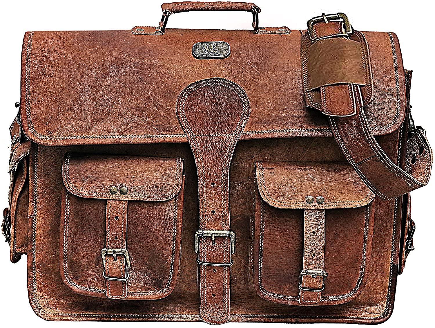 Vintage handgemaakte leren laptoptas voor mannen en vrouwen